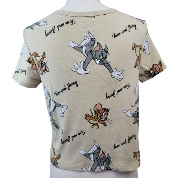 Tom & Jerry Tshirt Juniors Sz XL Beige Crop Top Graphic Retro Novelty Cartoon - Picture 4 of 6